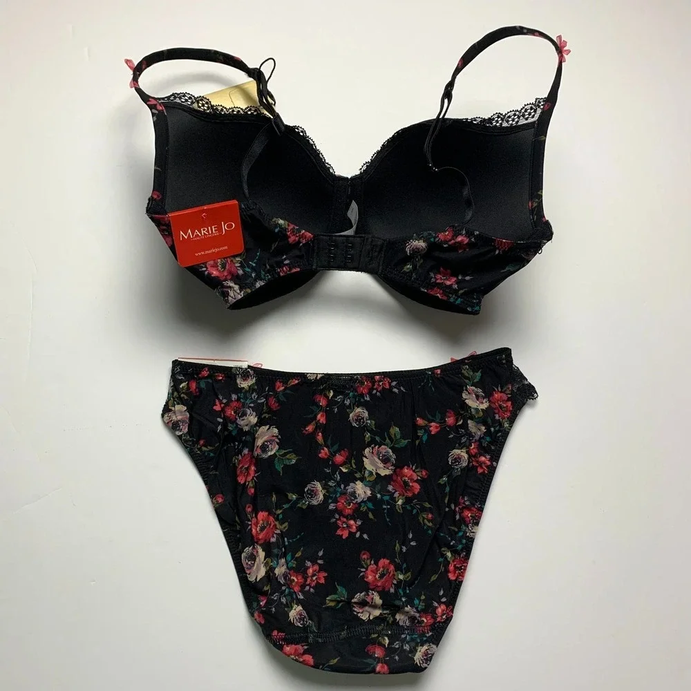 NWT Marie Jo SET Winter Rose Padded Underwire Bra 30E 30DD & Bikini Panty Floral